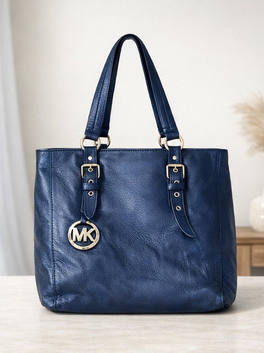 Michael Kors Navy Pebbled Leather Tote – 16" Large